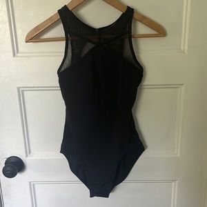 black mesh open back ballet leotard